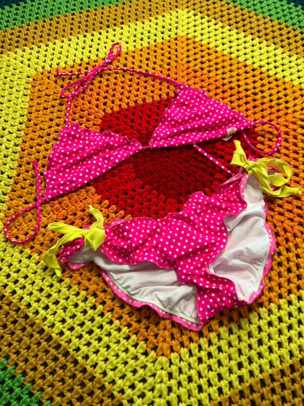 VS Victoria's Secret Hot Pink White Polka Dot Bikini Scrunch Butt Triangle M